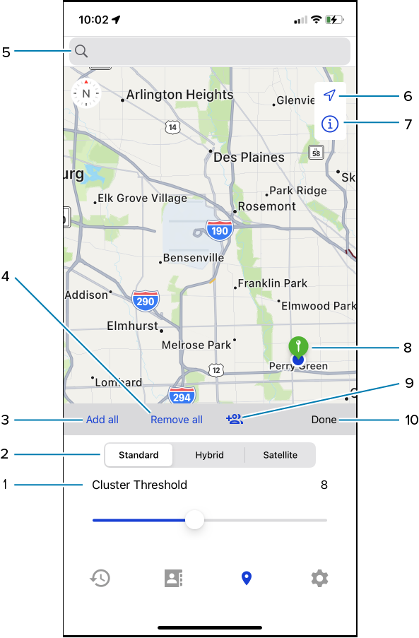 WFC PTT Pro Map screen information with callouts