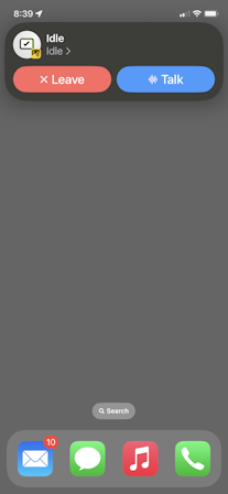 A background PTT call with a status of Idle.