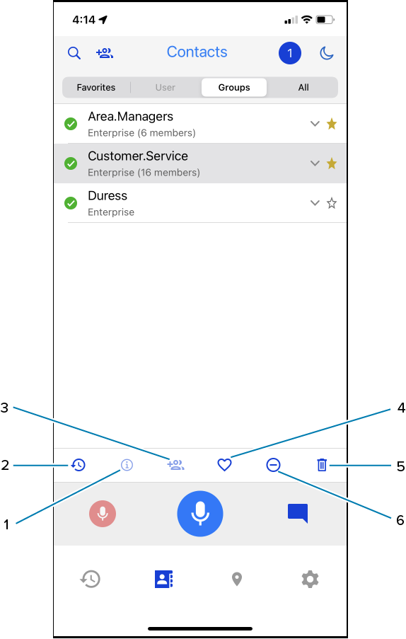 WFC PTT Pro group action bar.