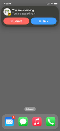 The background calling feature displays whether you are talking or listening during a call.