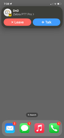 The background PTT pop-up indicates when you are in DnD mode.