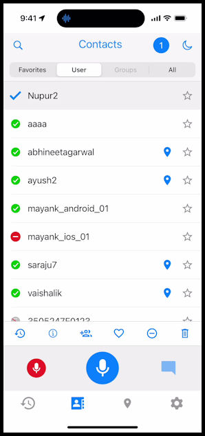 Contracts screen with a disabled Message icon.