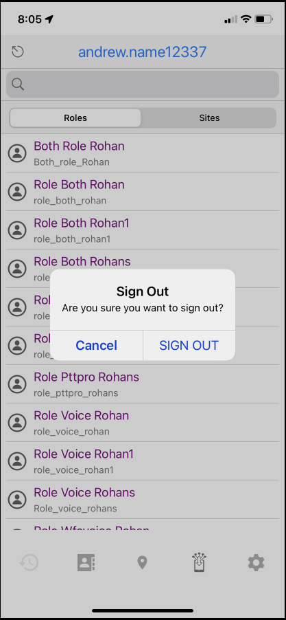 WFC PTT Pro sign out of Profile Manager.