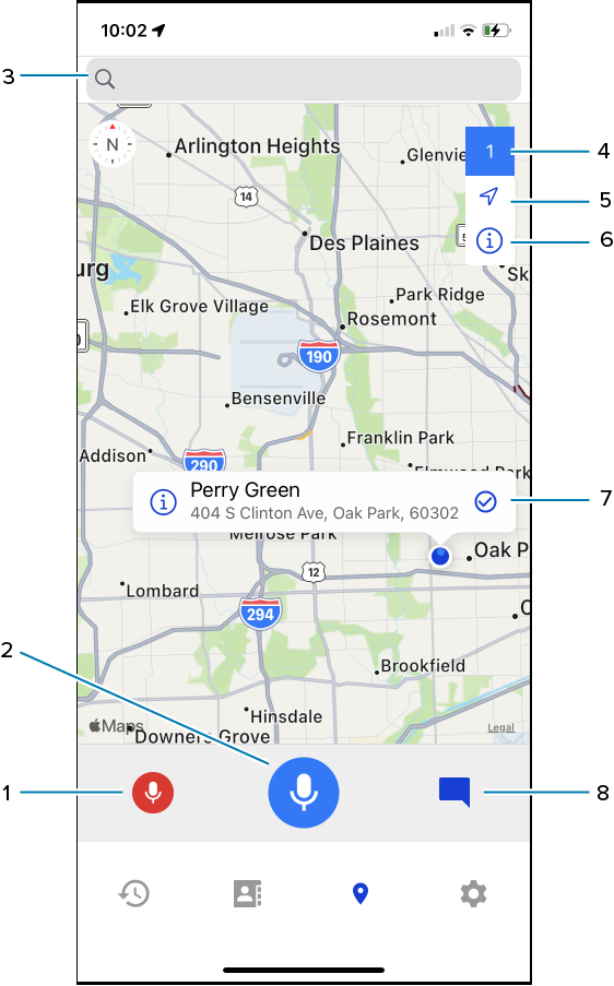 WFC PTT Pro Map screen with callouts