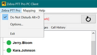 The Do Not Disturb option in the PTT Pro PC Client