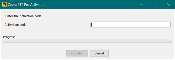Zebra PTT PC Client activation screen