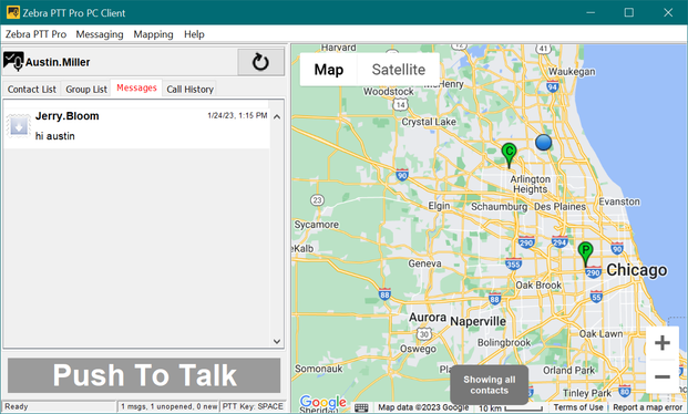 Map view in the PTT Pro PC Client