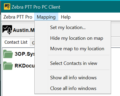 Mapping drop-down menu in Zebra PTT Pro PC Client