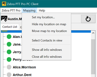 Mapping Menu in Main Menu bar of PTT Pro PC Client