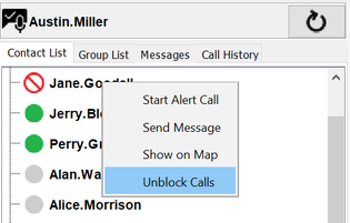 Unblock a contact or group in the PTT Pro PC Client