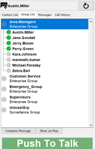 Double-click a group to view the presence of members in the PTT Pro PC Client