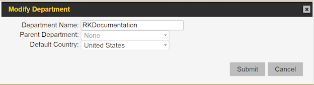 Modify the department name, parent department, or default country.