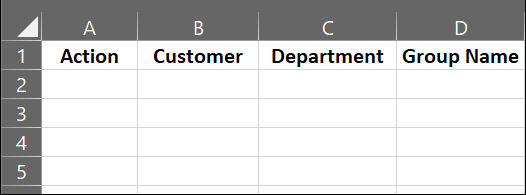 Enter data into each row of the template to remove one or more groups from the PTT Pro Server.
