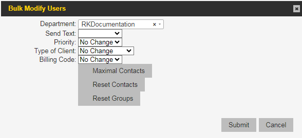 Modify the properties of multiple users by updating the Bulk Modify Users dialog.
