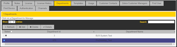 PTT Pro Portal select the department to delete it.