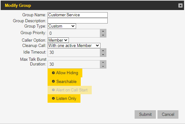 The available changes that you can make to a group.