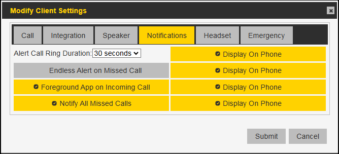 PTT Pro Portal client notification settings