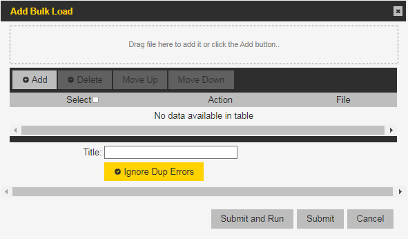 Drag the updated spreadsheet to the top of  the dialog or click Add and select the file.