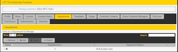 PTT Pro Portal select the department to modify.