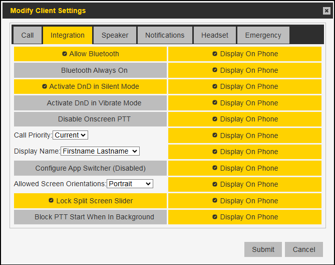 PTT Pro Portal integration settings