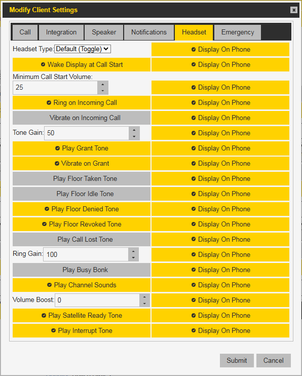 PTT Pro Portal Headset settings for PTT Pro client.