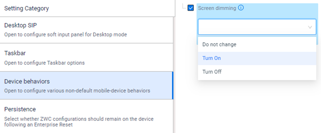 enable or disablr screen dimming on the mobile device