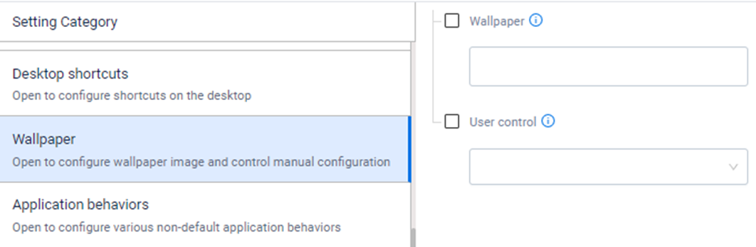 configure the desktop home screen or give permission to the user to change the wallpaper