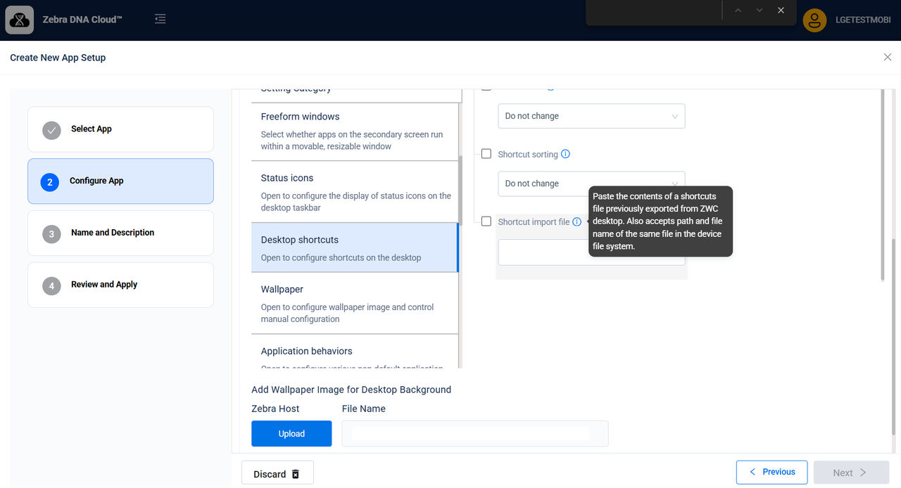 zebra dna cloud configure a set of application shortcuts and import them into workstation connect