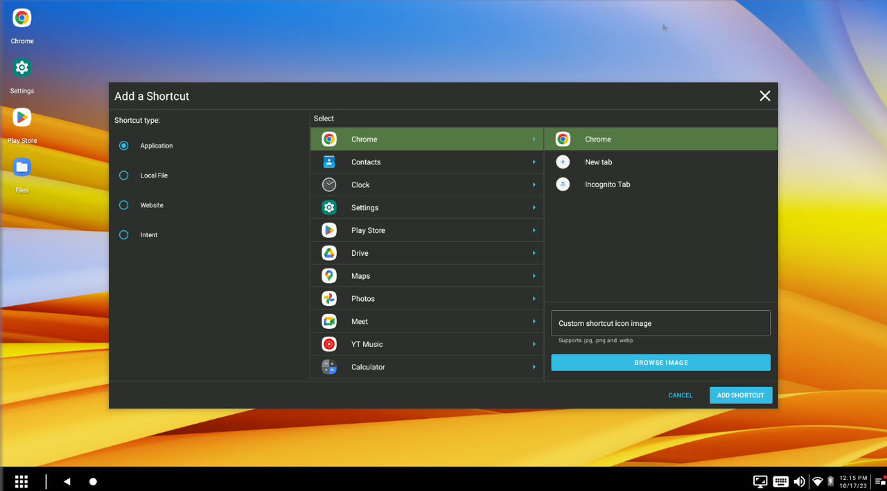 customize shortcuts with an image