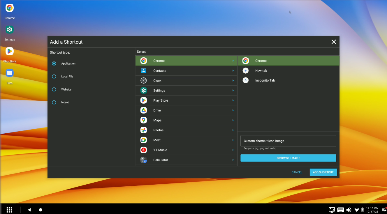 create a chrome browser shortcut on the desktop