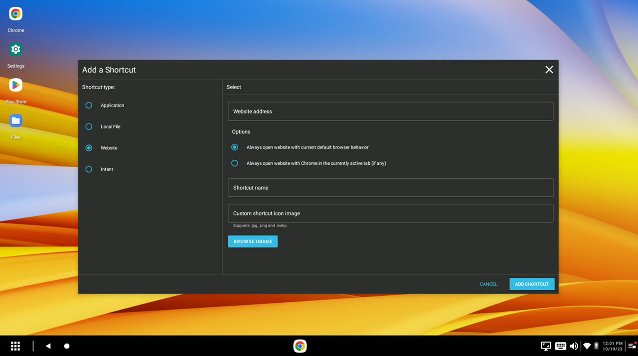 Add website shortcut