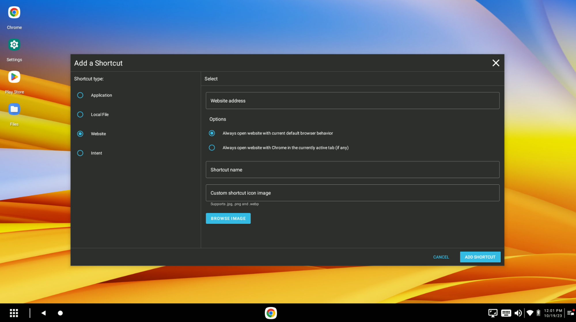 Add website shortcut