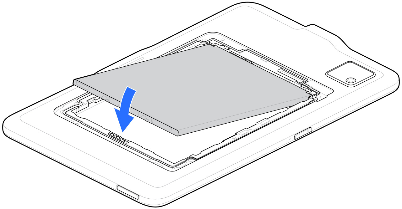 Slide switch and then rotate battery down