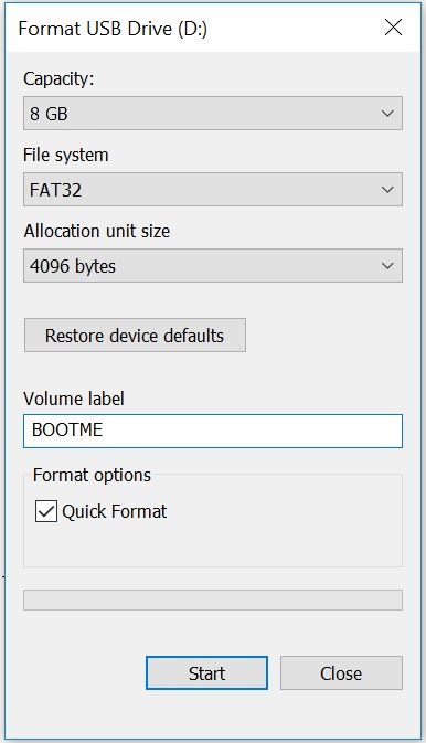 Format USB Flash Drive screen